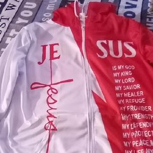 Faith-Inspired Red & White Lightweight Zip Jacket